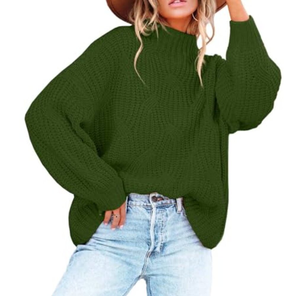 Ribbed Knit Pullover Sweater Womens 3/4 Sleeve Mock Neck Soft Stretchy Trendy S